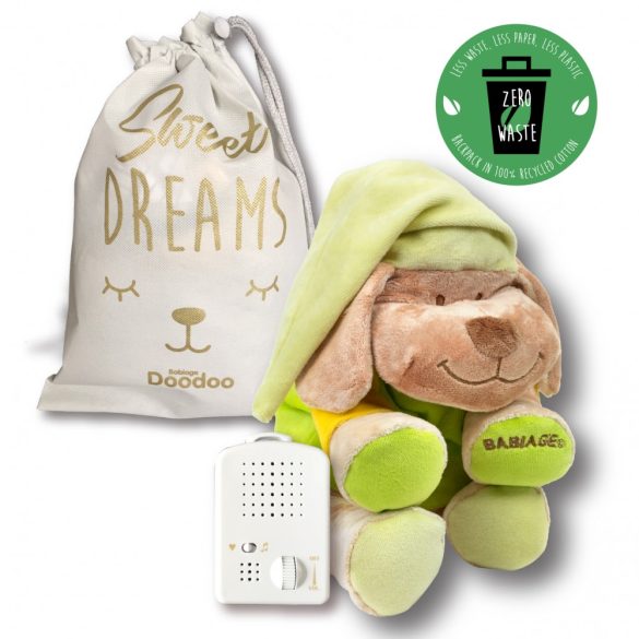 Doodoo zöld kutya + tartalék plüss a csomagban baba altató játék