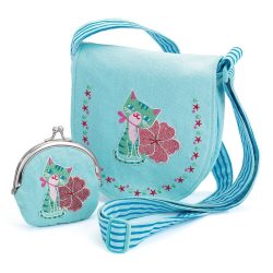 Embroidered kitten bag and purse